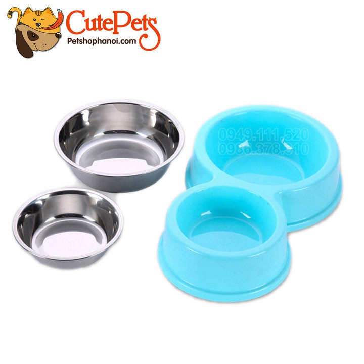 Bát nhựa đôi tròn kèm lõi inox dành cho chó mèo - Cutepets Pet shop Hà Nội
