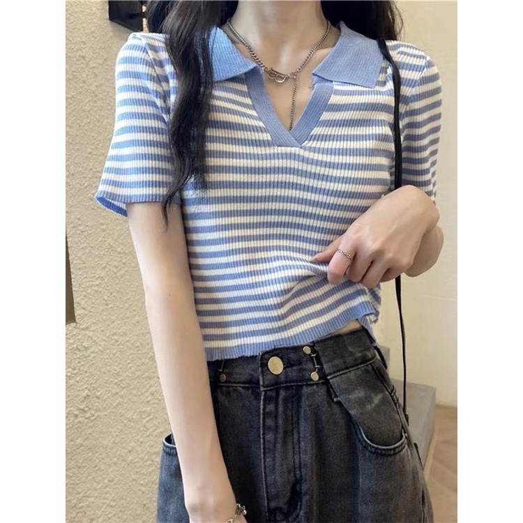 Áo len nữ mỏng có cổ cộc tay thu đông kẻ ngang 3 màu đẹp | BigBuy360 - bigbuy360.vn