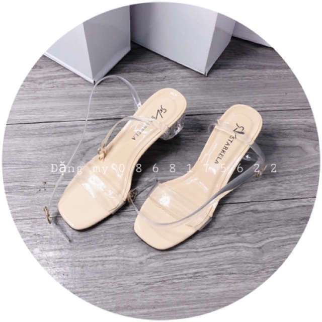 (Ảnh Thật + Free Ship )Sandal cao gót quai trong suốt gót vuông 5cm