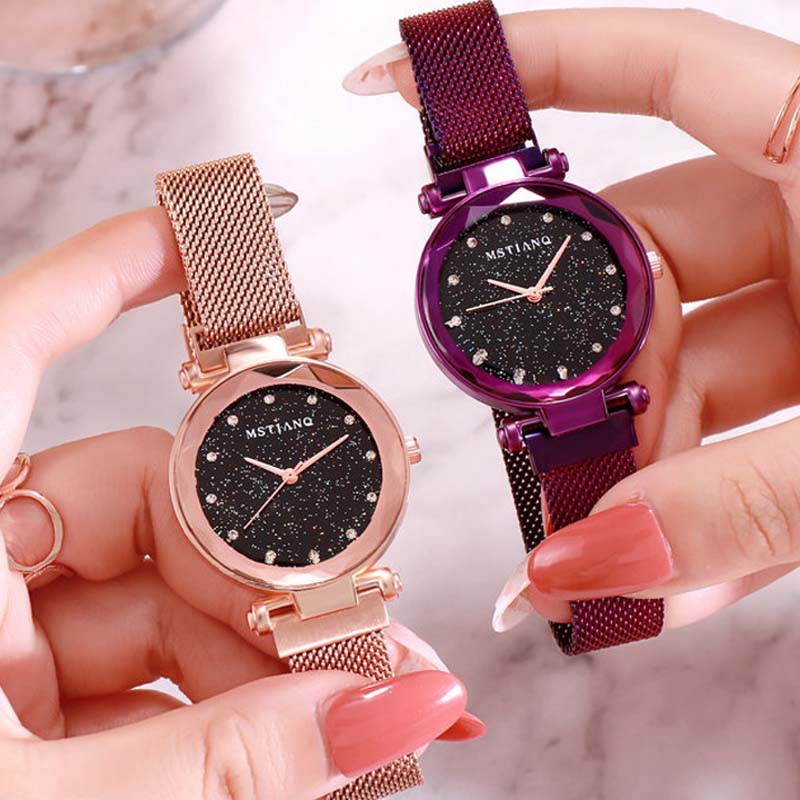 Đồng hồ quartz nữ mặt tròn đính hột xoàn dây thép không gỉ