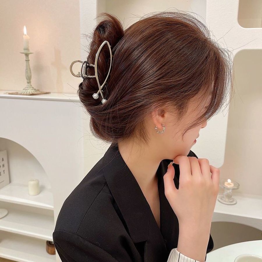 Kẹp Tóc Kim Loại Đính Ngọc Trai Giả 10.5cm Thời Trang