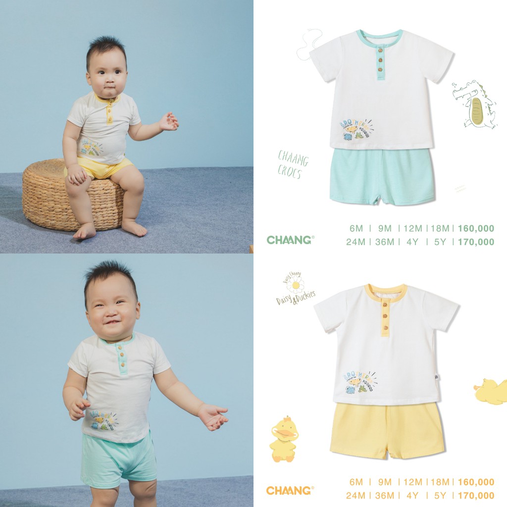 [CHAANG] Bộ cộc cổ trụ hãng Chaang, BST Chaang Lakeside 2021 đợt 1, quần áo trẻ em Chaang cotton an toàn cho bé