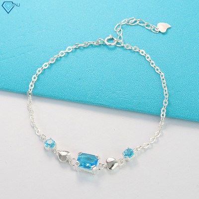 Lắc tay nữ bạc thật đính đá xanh dương đẹp cá tính LTN0149 Trang Sức TNJ