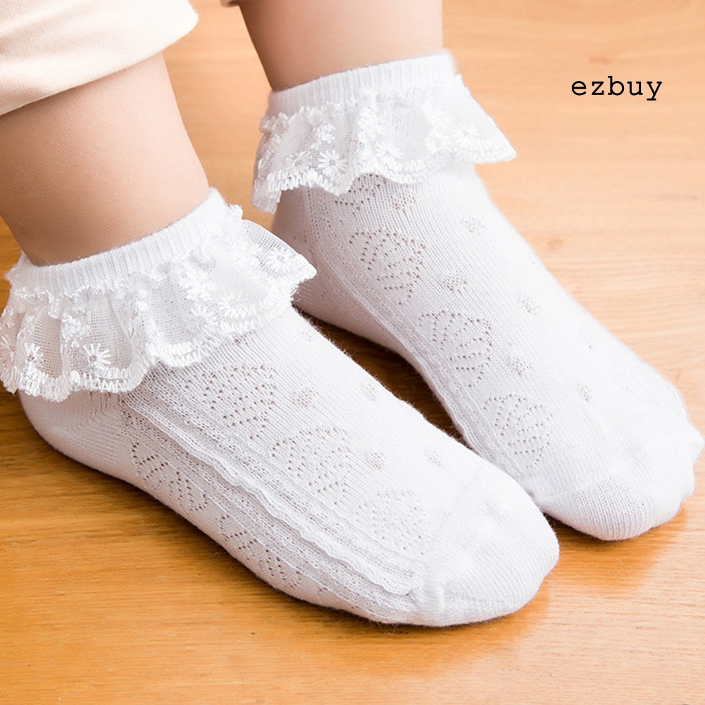 Tất Cotton Phối Ren Thoáng Khí Màu Trơn Dễ Thương Cho Bé Gái