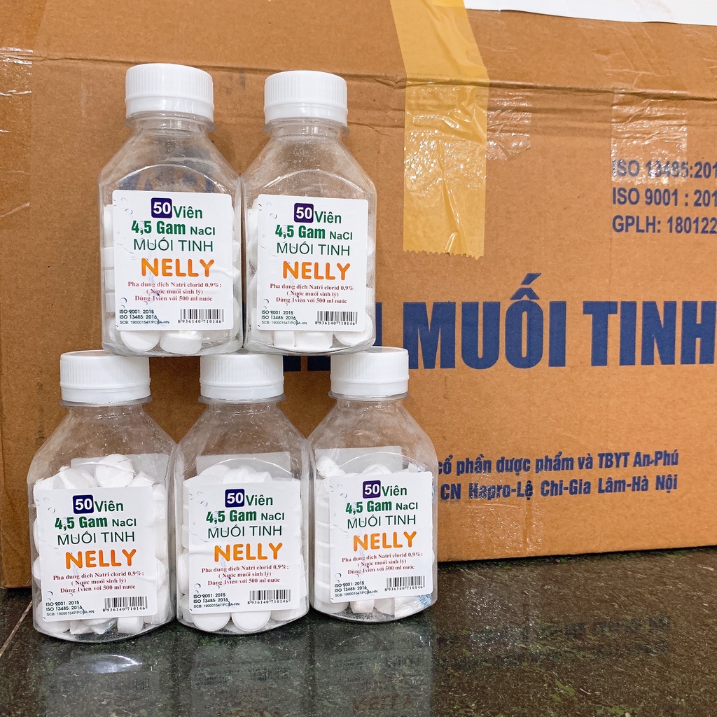 Viên Muối Tinh Nelly, Viên Muối Sinh Lý An Phú NaCl 0,9% lọ 50 viên - Nước Muối Sinh Lý Gia Đình Tự Pha Theo Nhu Cầu