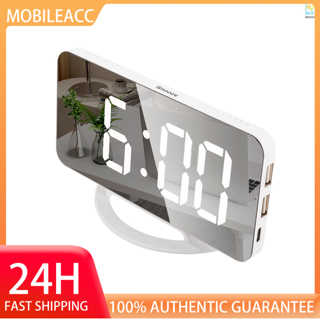 Đồng Hồ Báo Thức Kỹ Thuật Số Để Bàn Mini Mặt Gương 3 Chế Độ Sáng Tự Động Điều Chỉnh Được