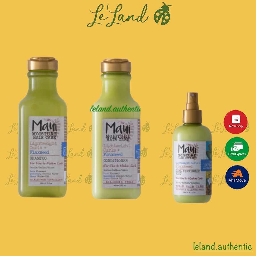 Bill US - Cặp dầu gội xả Maui Moisture Gentle &amp; Lightweight Flaxseed cho tóc xoăn vừa 385ml