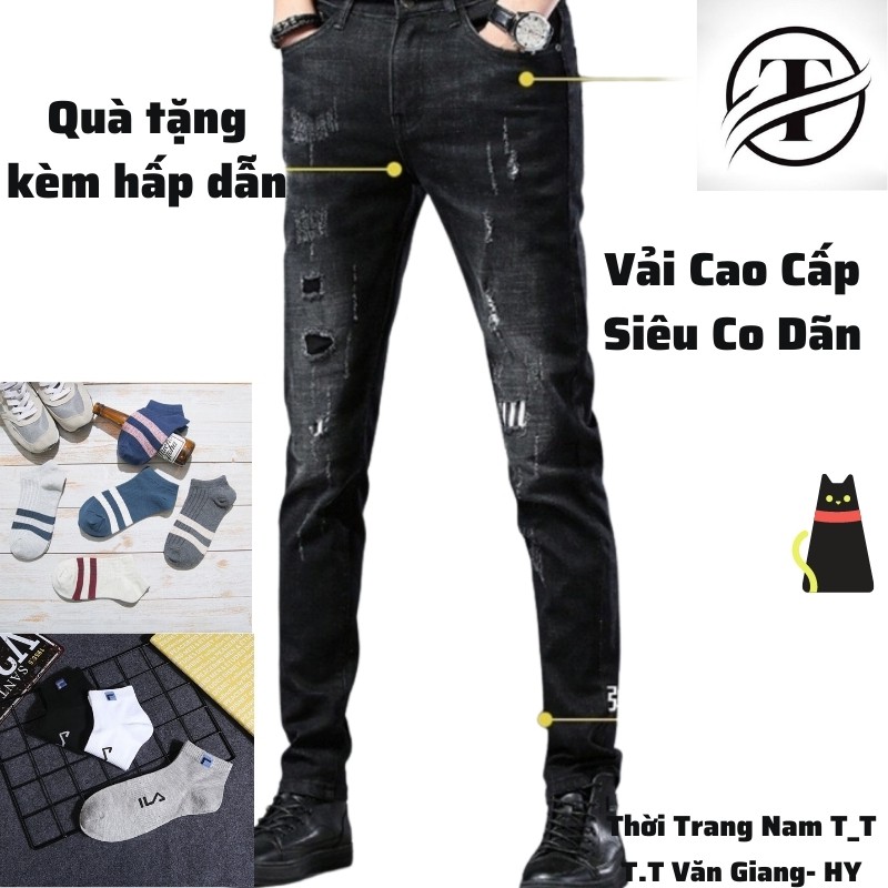 Quần Jean Nam Ống Côn Co Dãn 4 Chiều Màu Đen QJ04