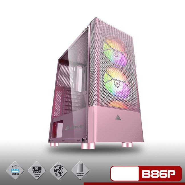 Vỏ máy tính VSP Gaming B86P Pink (No Fan) HỒNG(mặt lưới)