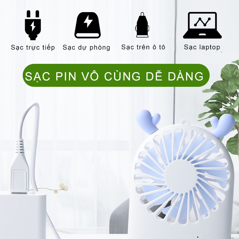 Quạt mini cầm tay siêu nhỏ và mát USB 7 cánh quạt tạo gió có đế kê điện thoại