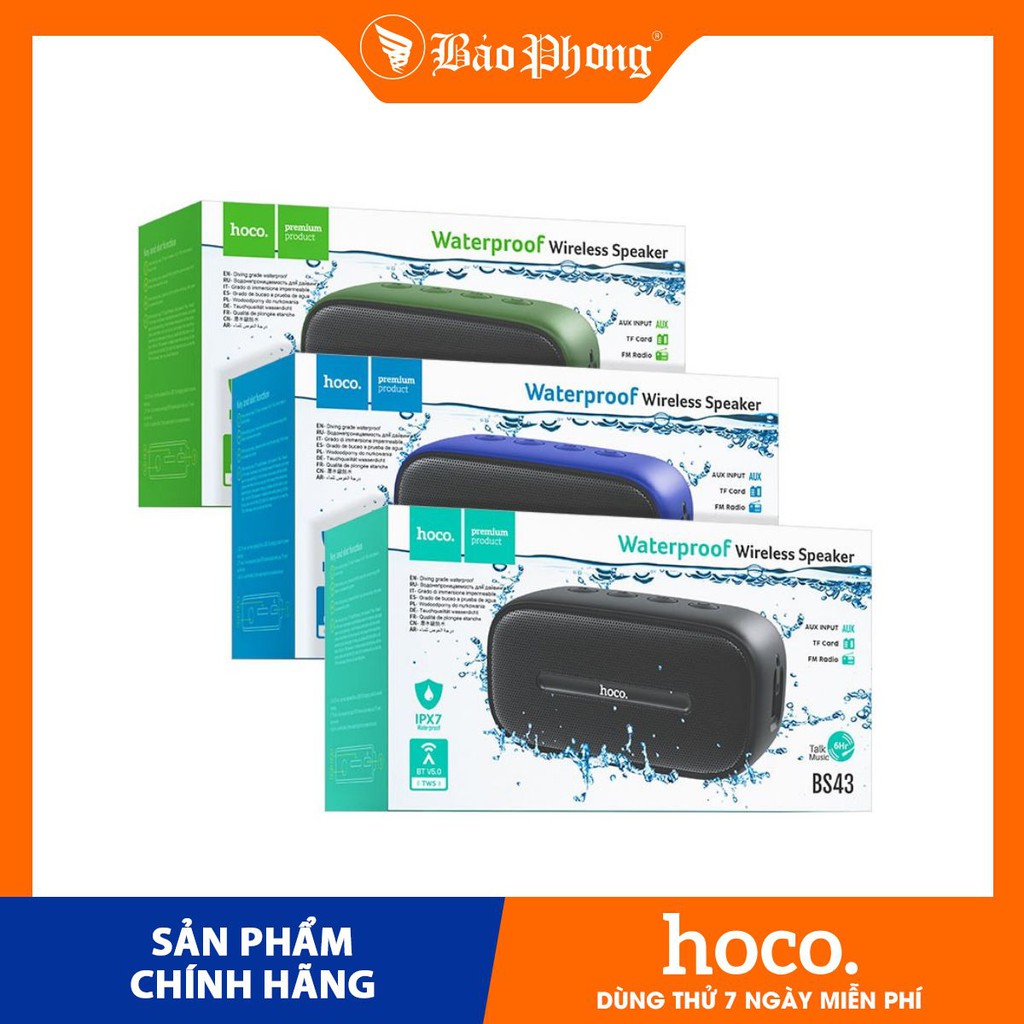 Loa Bluetooth Hoco BS43 V5.0 Chống Nước IPX7 Dành cho điện thoại iPhone iP Xiaomi Huawei Samsung Oppo Realme