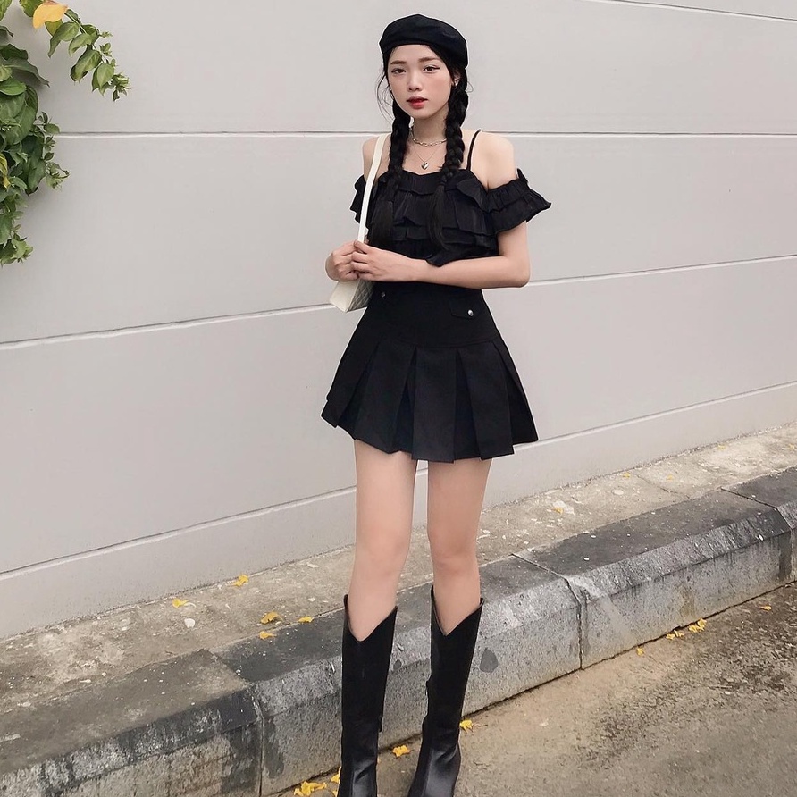 THE FANCE | Váy xếp ly có quần trong chống nhăn DOUBLE LETTERS SKIRT