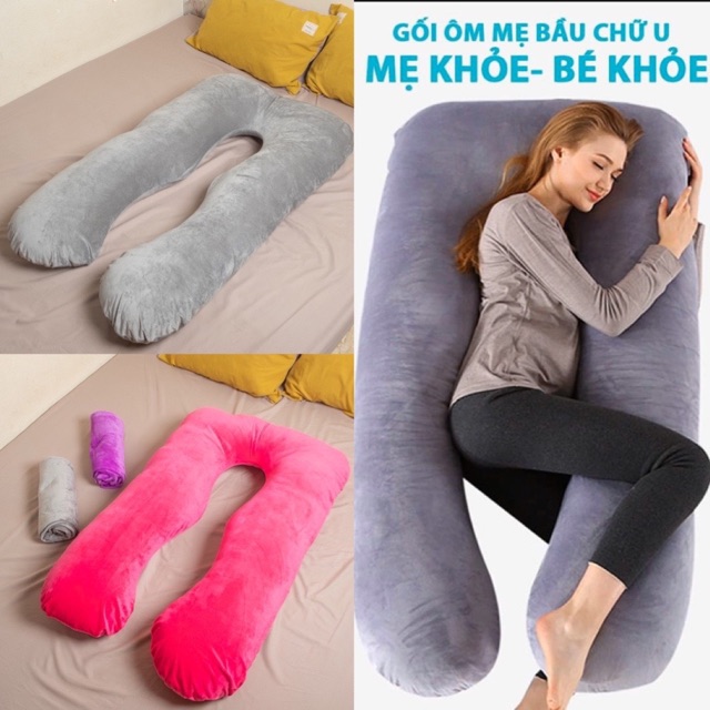 Gối Ôm Bà Bầu Kichemo Hình Chữ U Vải Nhung Cao Cấp