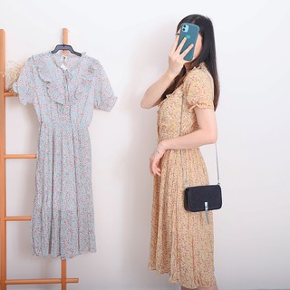 Đầm dài, vải voan dập ly, cổ bèo [ẢNH THẬT] MOMMADE, size M