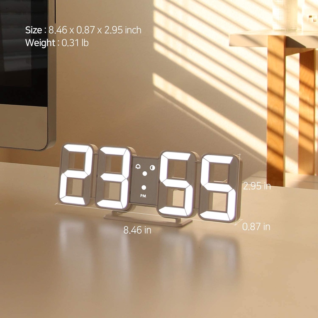 Đồng hồ LED 3D để bàn, đồng hồ thông minh treo tường thông minh với chức năng cảm biến hiển thị thời gian / ngày / nhiệt độ / báo thức