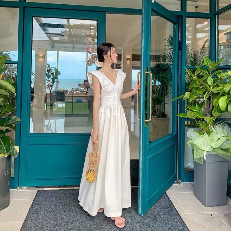 SẴN - Váy maxi trắng phong cách tiểu thư Hàn Quốc | BigBuy360 - bigbuy360.vn
