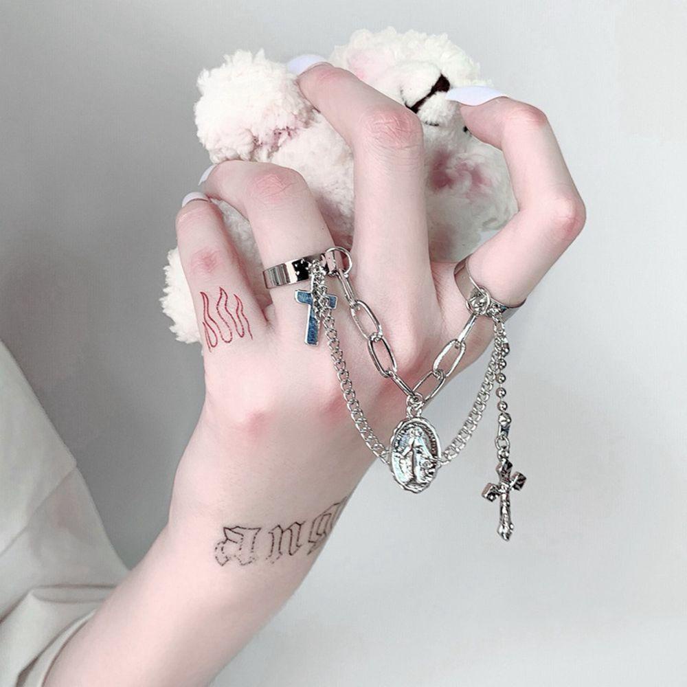 PATH Cool Open Finger Ring Hip Hop Cross Virgin Mary Pendant Punk Rings Party Jewelry Fashion Adjustable Alloy Multi-layer Chain