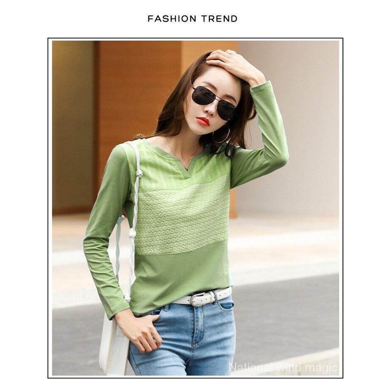 Áo thun cotton tay dài cổ chữ V thời trang xuân thu 2019 cho nữ
 | BigBuy360 - bigbuy360.vn