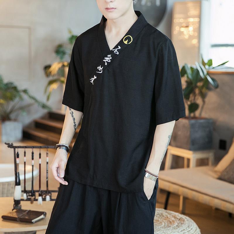 Áo khoác cardigan tay lửng dáng rộng thêu họa tiết phong cách Trung Hoa cổ điển thời trang cho nam