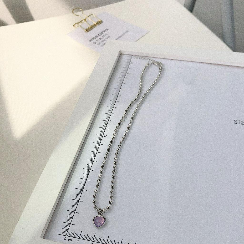 Dây chuyền mặt hình trái tim màu tím phong cách Hàn Quốc ngọt ngào 22706