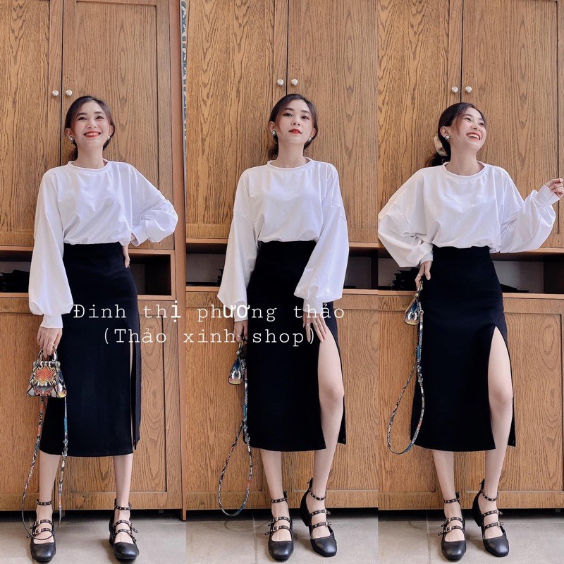 [Mã 152FASHIONSALE giảm 12% đơn 99K] Chân váy Midi xẻ tà dài dáng suông đơn giản cá tính phong cách sang trọng | BigBuy360 - bigbuy360.vn