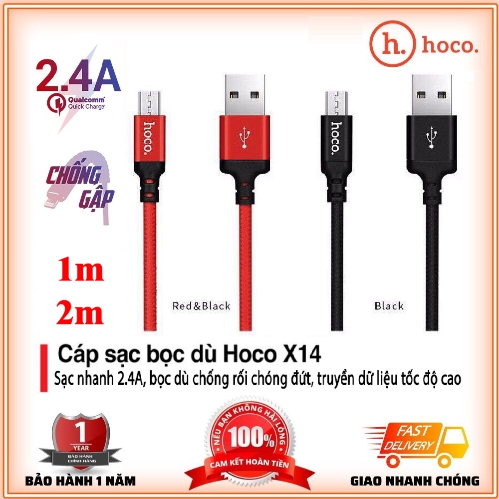 Dây Sạc Samsung 💎Sạc Nhanh + Chống Đứt💎 Cáp Sạc Hoco x14 Micro Android 1M - BH 12 Tháng Chính Hãng