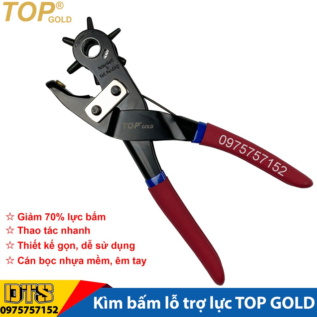 ▩∏Kìm bấm lỗ trợ lực TOP GOLD cao cấp, thắt lưng, dây nịt, da đồng hồ, giày dép, bìa cứng, giảm 70%