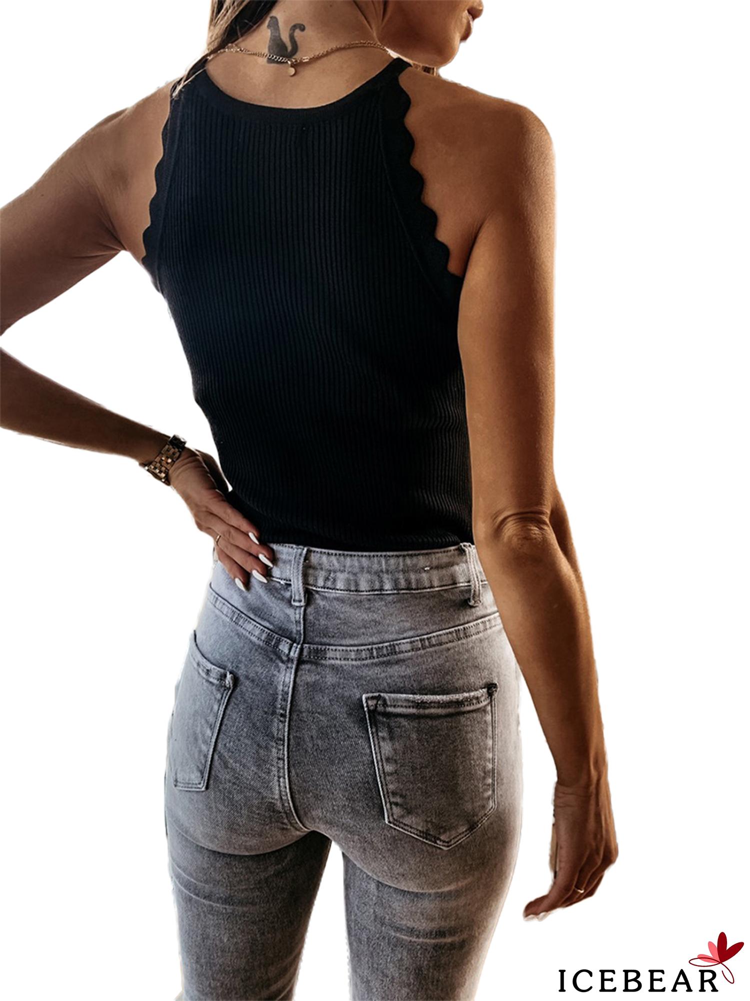 ICE-Women´s Summer Sleeveless Vest Solid Color Rib Knit O-neck Lace Vest Camisole Ladies Sexy Fashion Slim Nightclub Wear | BigBuy360 - bigbuy360.vn