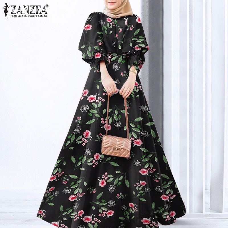 Zanzea Đầm Maxi Tay Phồng In Họa Tiết Hoa Phong Cách Cổ Điển Thời Trang Cho Nữ