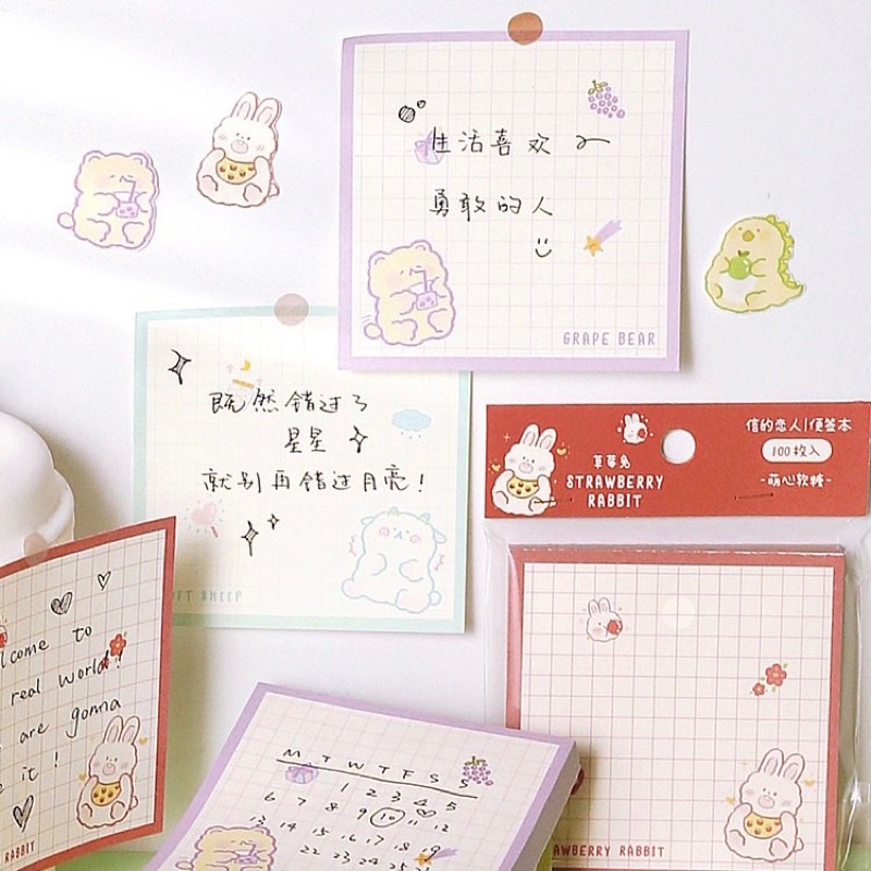 Giấy note ghi chú CARD LOVER kẻ caro hình khủng long đáng yêu