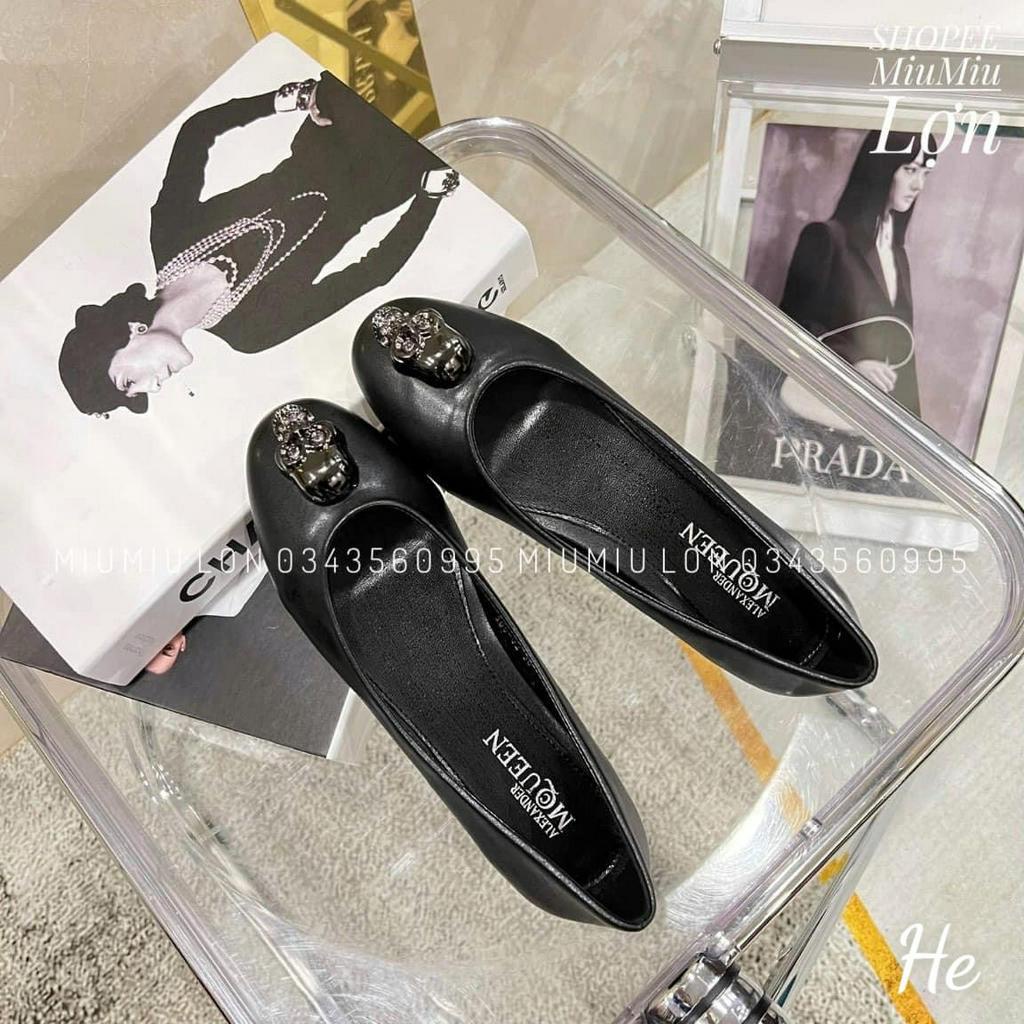 Giày bệt búp bê đầu lâu đen lót đen