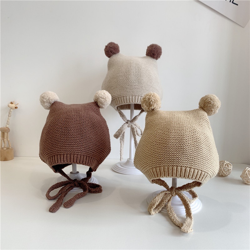 Mũ Beanie Dệt Kim Mềm Mại Giữ Ấm Mùa Thu Đông Cho Bé