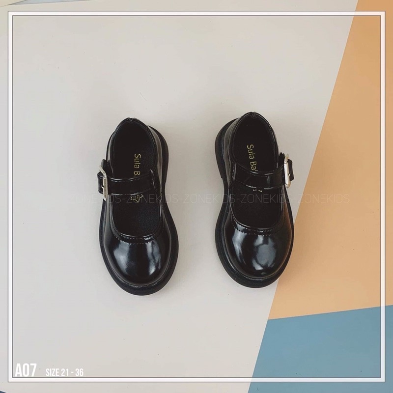 Giày búp bê da đen cho bé gái