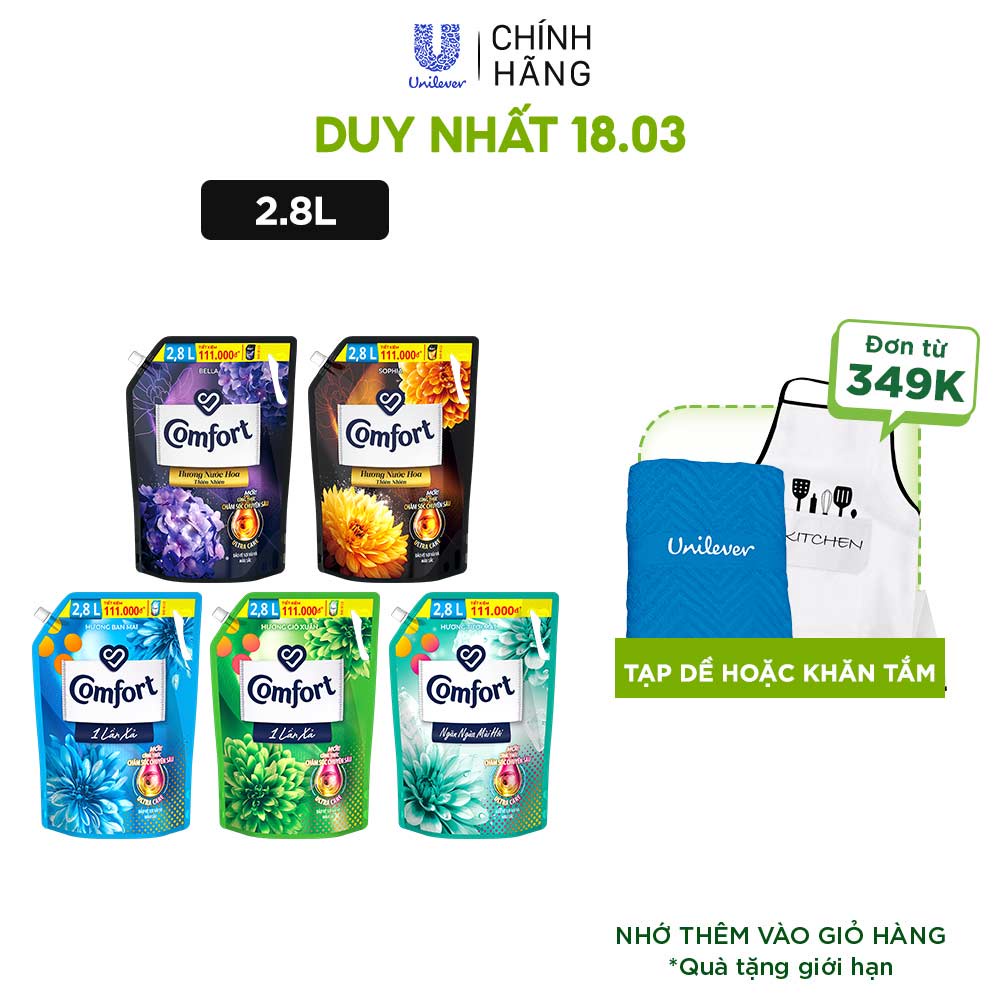 Hot Nước xả làm mềm vải Comfort Chăm sóc Chuyên sâu Một lần xả / Hương nước hoa thiên nhiên túi 2.8L hot