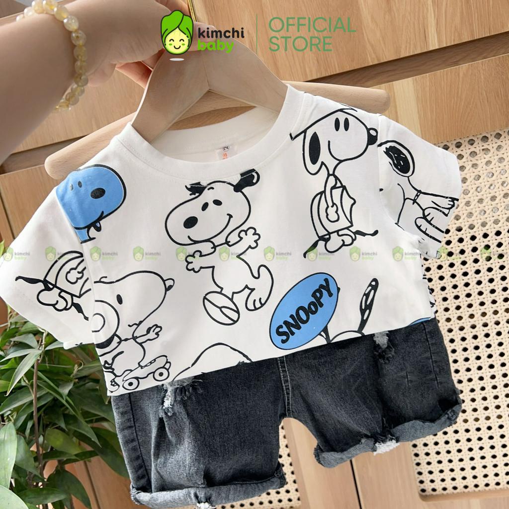 Đồ Bộ Cho Bé Trai, Bé Gái Áo Cotton Quần Jeans Họa Tiết Snoopy Dễ Thương, Bộ Quần Áo Cho Bé Mặc Nhà CK342