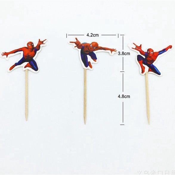 24 Que cắm trang trí bánh sinh nhật gắn hoạt hình người nhện dễ thương