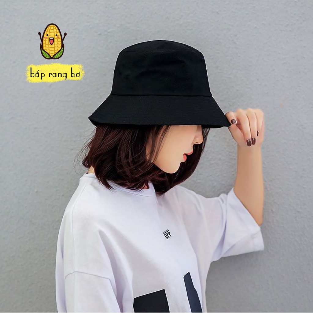 NÓN BUCKET TRƠN TRẮNG ĐEN KEM DÀY 2 MẶT PHONG CÁCH ULZZANG UNISEX NAM NỮ NB02