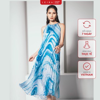 Đầm maxi sát nách họa tiết lụa cổ yếm nữ LEIKA