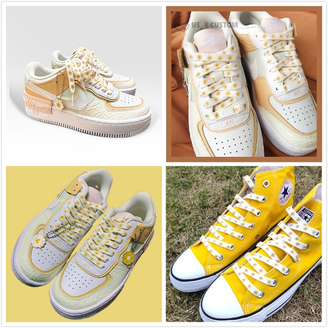 Cặp dây giày thể thao in hình hoa cúc nhỏ dài 140cm phong cách Hàn Quốc xinh xắn