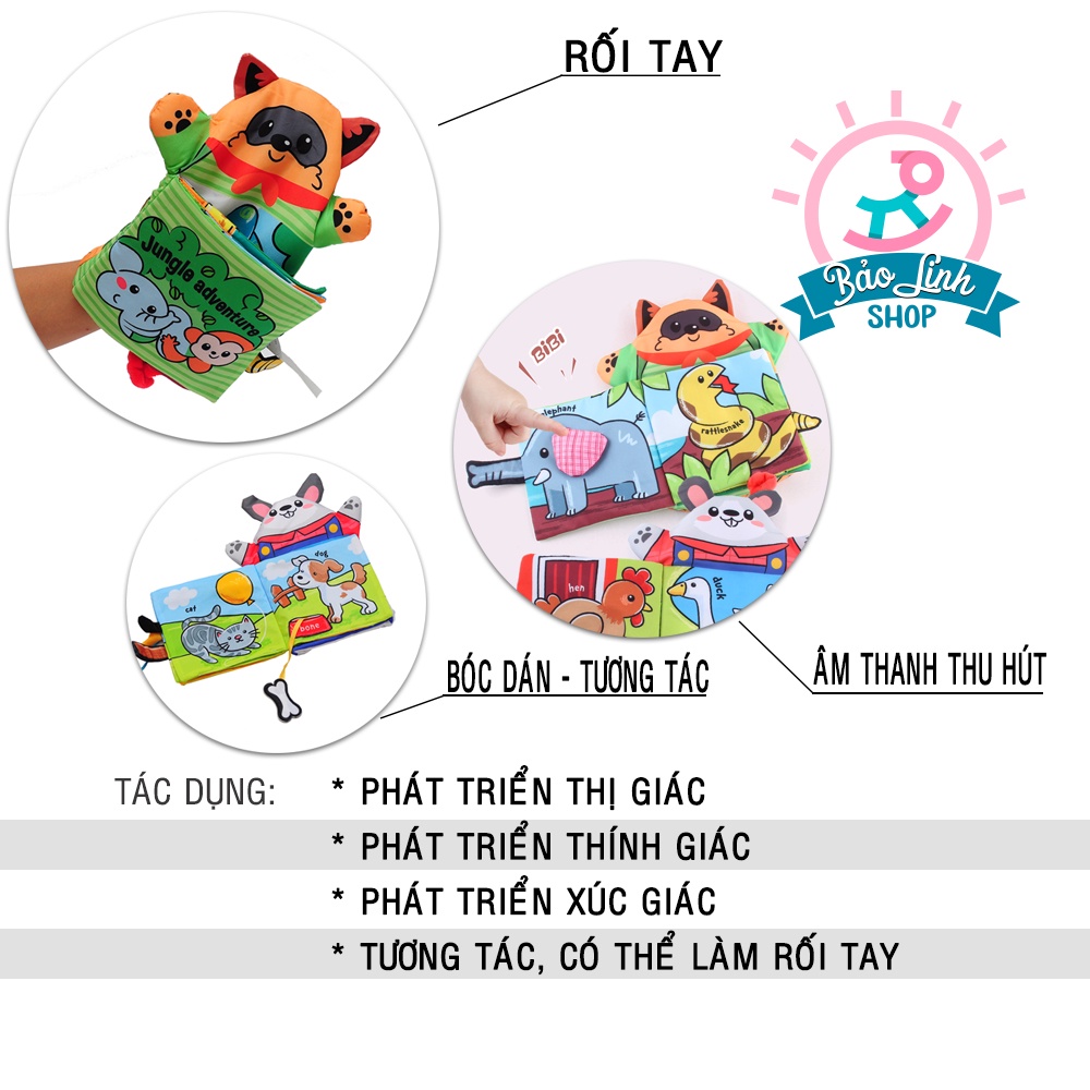 Đồ chơi cho trẻ sơ sinh - Sách vải đa năng kèm rối tay CỰC XINH cho bé 6-12 tháng tuổi phát triển ĐA GIÁC QUAN