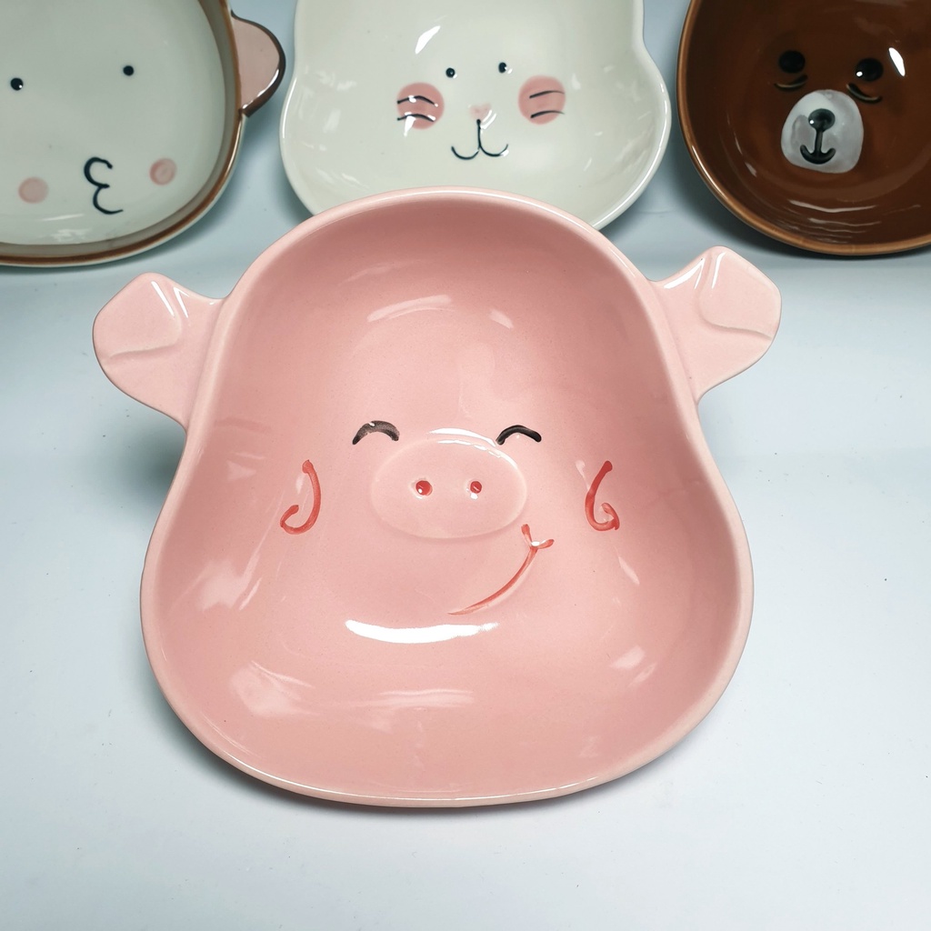 Bát Ăn Dặm Cute Cho Bé Hình Heo Hồng Dễ Thương, Chén Ăn Dặm Gốm Sứ Cao Cấp