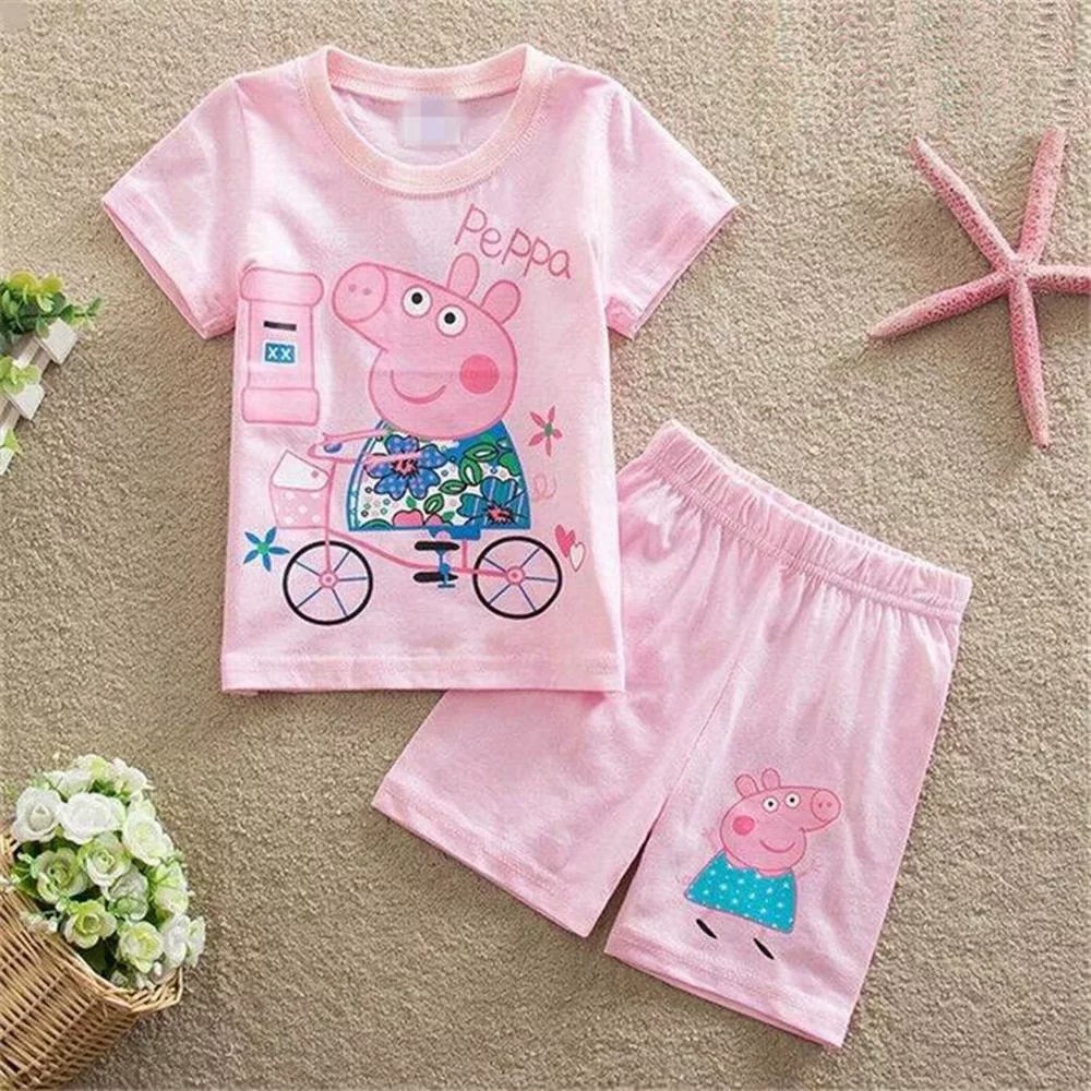 Set đồ bộ ngắn tay in hình heo Peppa dễ thương dành cho bé gái