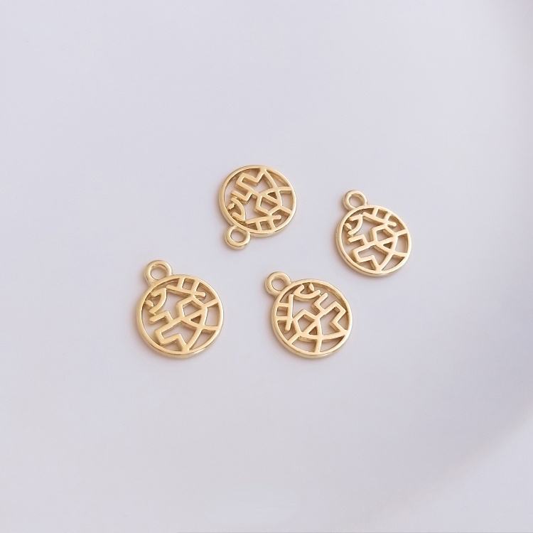 Mặt Dây Chuyền Tròn Bằng Đồng Mạ Vàng 14K In Nhân Vật May Mắn Diy