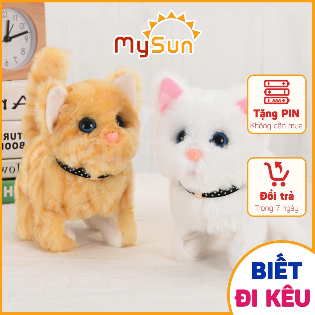 Đồ chơi Robot thú cưng con mèo, thỏ biết đi biết nhảy, biết kêu, vẫy đuôi cho bé tặng PIN AA - MySun