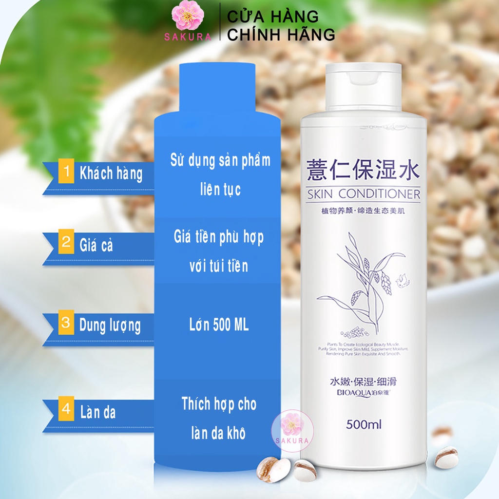 Nước hoa hồng BIOAQUA Toner dưỡng ẩm chăm sóc da mặt nội địa trung SAKURA 500ml