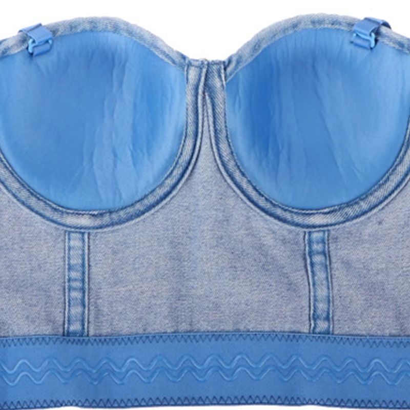 Áo Croptop Denim Hai Dây Nâng Ngực Có Thể Tháo Rời Phong Cách Retro ONERI Cho Nữ