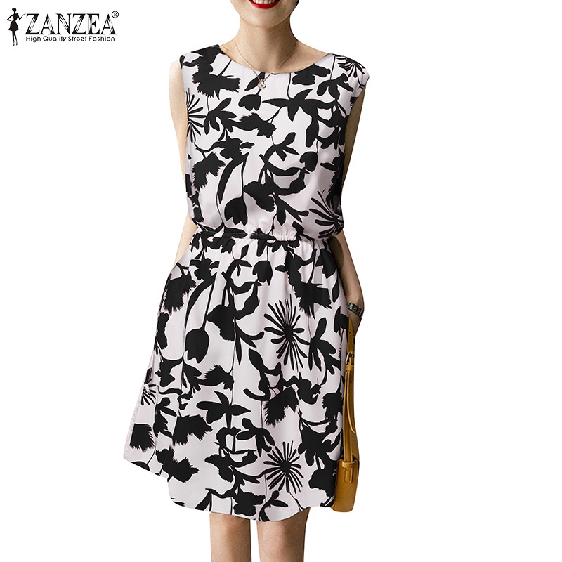 Đầm dài Zanzea không tay in họa tiết vintage thời trang cho nữ