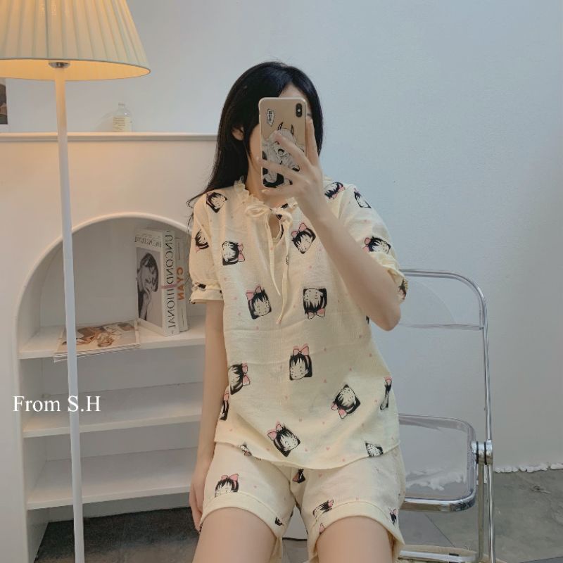 [Video/Ảnh thật] Bộ Pijama Cộc Tay Chất Đũi Nhăn Họa Tiết Siêu Xinh, Set Bộ Ngủ Pijama | BigBuy360 - bigbuy360.vn