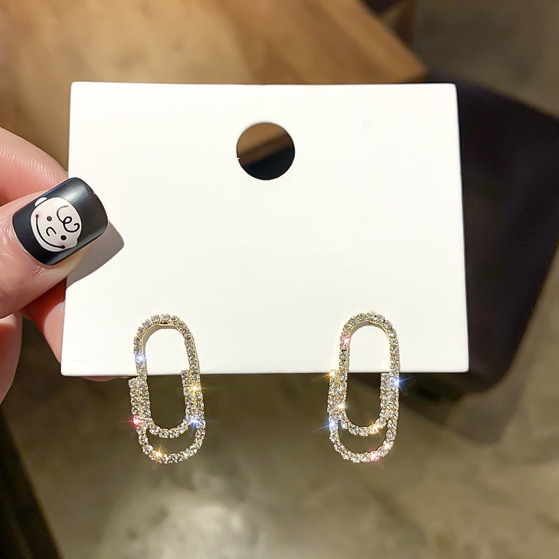 Bông Tai Hình oval Đính Đá Lấp Lánh Thời Trang Hàn Quốc Cho Nữ