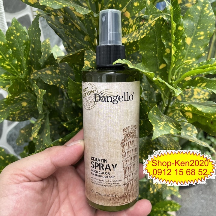 Xịt dưỡng phục hồi tóc Dangello Keratin Spray 250ml chống cháy tóc, khóa màu, siêu mượt